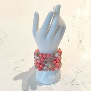 NWT Neiman Marcus Coral Pink Multi-Bead Stretch Bracelet
